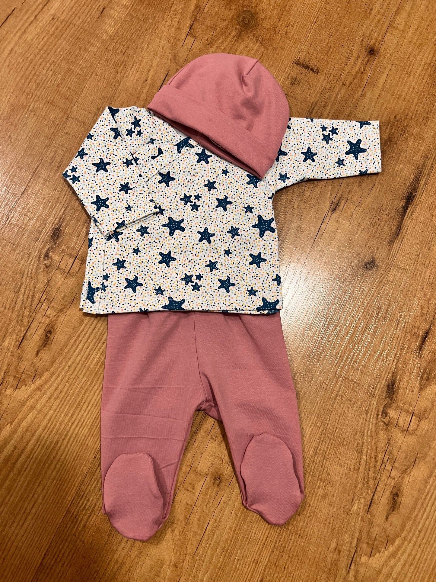Primera puesta de bebé de punto de algodón Rosa · Talla 0
