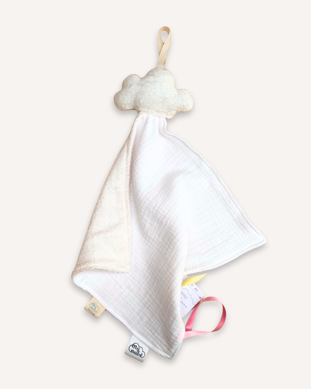 Dou dou de bebé con forma de nube, en rizo de bambú y muselina, con anilla de madera