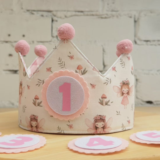 Vídeo de la corona de cumpleaños reversible con estampado de hadas